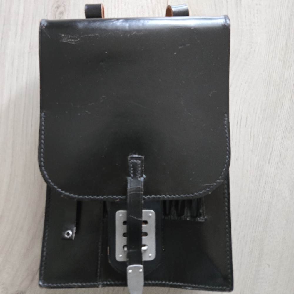 Vintage Black Leather Map Holder Bag Satchel 1969 Stolla Wien.  Made In Vienna